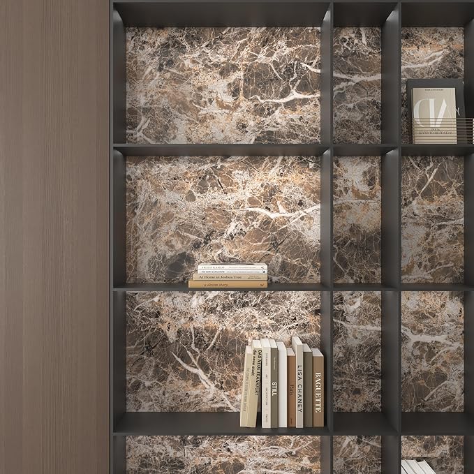 JSEVEM 24"×197" Extra Thick Brown White Marble Wallpaper Peel and Stick Waterproof Brown Marble Contact Paper Vinyl DIY Faux Granite Wall Tile Stickers for Kitchen Bedroom Walls Bathroom Countertops