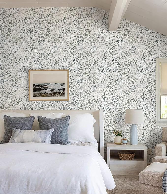 Heroad Green Floral Peel and Stick Wallpaper 17.3''x196'' Boho Contact Paper for Cabinets Drawers Liner Removable Self Adhesive Wall Paper for Bathroom Waterproof Vinyl Roll
