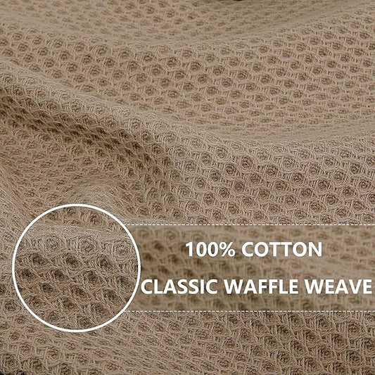 Homaxy 100% Cotton Waffle Weave Kitchen Dish Towels, Ultra Soft Absorbent Quick Drying Cleaning Towel, 13 x 28 Inches, 8-Pack, Tan