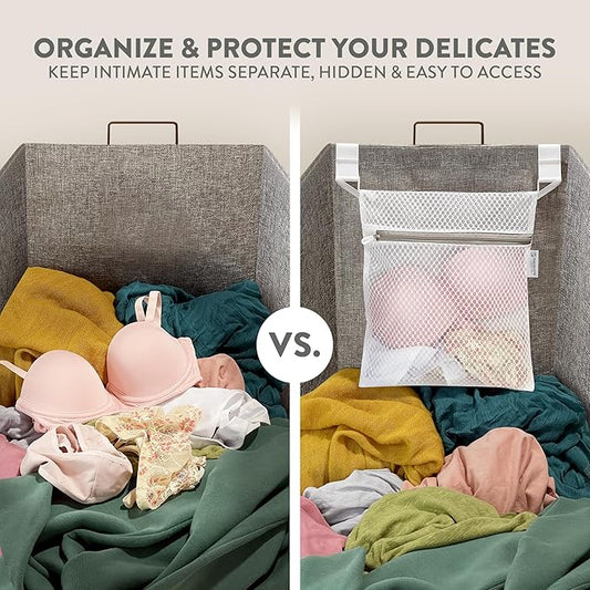 2Pcs Mesh Laundry Bags for Delicates w/Hooks, Hanging Durable Laundry Mesh Wash Bags Attachable Inside Laundry Basket, Lingerie Bags for Washing Bras, Socks – 12x10 Washable Laundry Bag