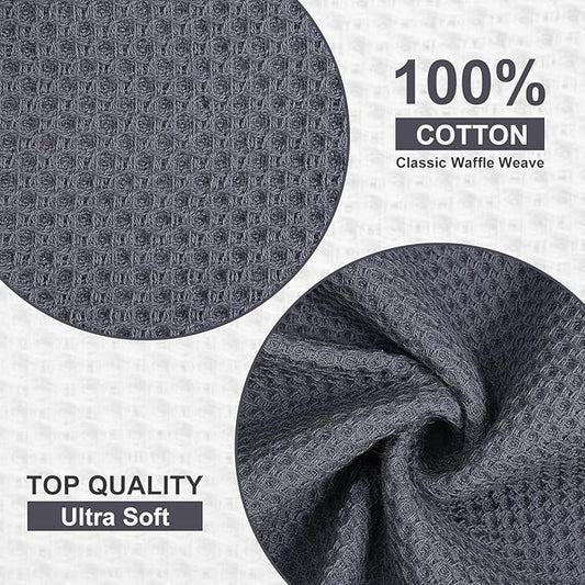 Kitinjoy 100% Cotton Kitchen Dish Cloths (12 X 12 Inches, Dark Grey), 8 Pack Waffle Weave Ultra Soft Absorbent Dish Towels for Drying Dishes Quick Drying Kitchen Towels Dish Rags