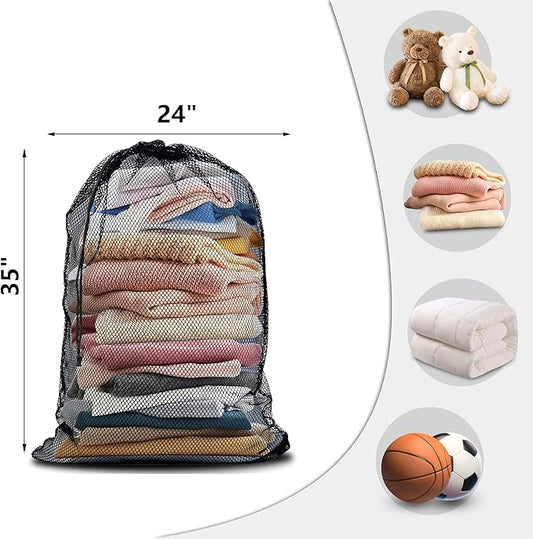 4 Pack Mesh Laundry Bags, 24 x 35 Inches Heavy Duty Mesh Laundry Bag, Large Laundry Drawstring Bag for College, Dorm, Travel, Family and Apartment Dwellers, Black