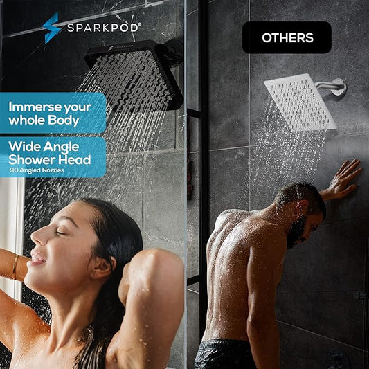 SparkPod Shower Head - High Pressure Rain - Premium Quality Luxury Design - Easy Clean Adjustable Replacement for Your Bathroom Shower Heads (Midnight Black Matte, 8 Inch Square)