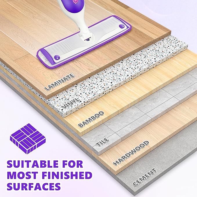 6 Pack Reusable Mop Pads Compatible with Swiffer PowerMop - Enspoway Microfiber Washable Mopping Pad Refills for 13" 14" 15" Mop Multi-Surface Wood Floor Cleaning - Purple