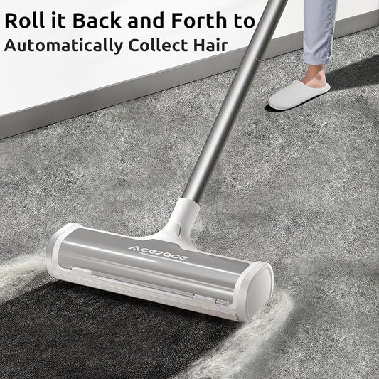 ACE2ACE A3 Pro Carpet Roller for Pet Hair, Carpet Pet Hair Removal Tool, Reusable Large Lint Rollers, 5 Feet Long Handle No Bending No Kneeling, Cat Dog Hair Remover for Carpet, Rugs, Mats, Grey