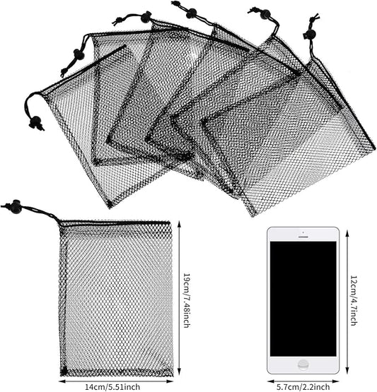 TecUnite 10 Pcs Mesh Bags Drawstring Laundry Bags Large Nylon Mesh Gift Dishwasher Bag with Sliding Drawstring for Kitchen Jewelry Gifts Wedding Favor Home(5.5 x 7.5 Inch,Black)