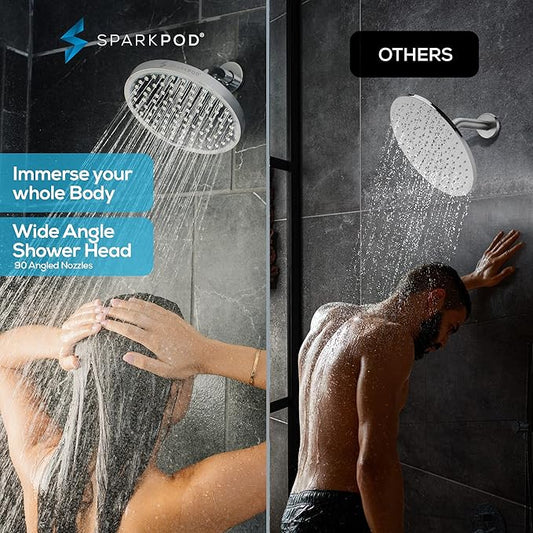 SparkPod Shower Head - High Pressure Rain - Premium Quality Luxury Design - Easy Clean Adjustable Replacement for Your Bathroom Shower Heads (Luxury Polished Chrome, 8 Inch Round)