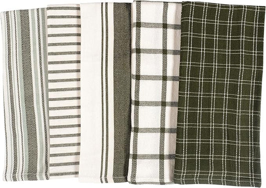 KAF Home Assorted Flat Kitchen Towels - Set of 10, 18 x 28 Inch (Olive)