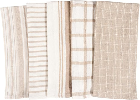 KAF Home Assorted Flat Kitchen Towels - Set of 10, 18 x 28 Inch (Beige)
