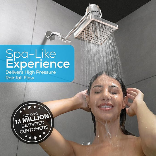 SparkPod Shower Head - High Pressure Rain - Premium Quality Luxury Design - Easy Clean Adjustable Replacement for Your Bathroom Shower Heads (Luxury Polished Chrome, 6 Inch Square)