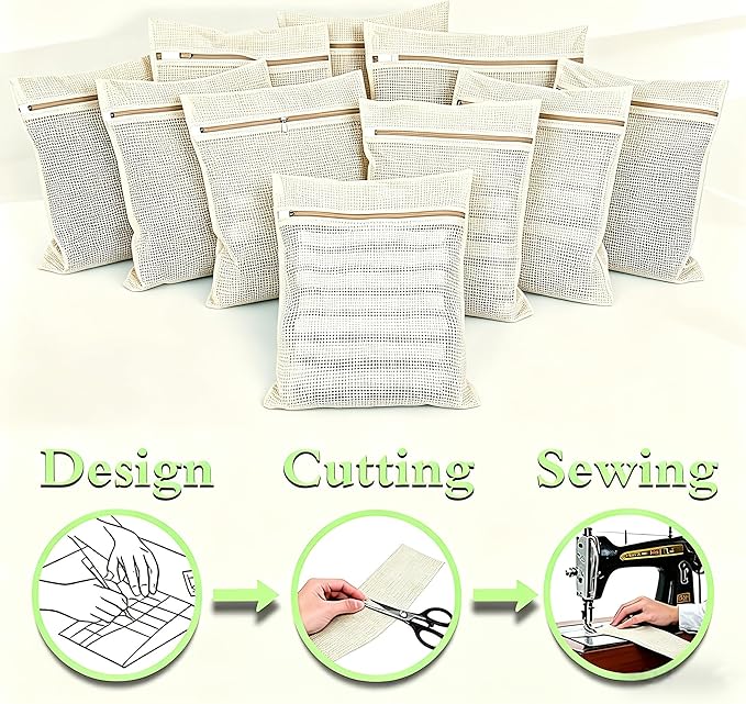 6-Pack Laundry Bags, Durable Cotton Mesh with Sturdy Zipper, Breathable Mesh Fabric, Ideal for Washing Underwear, Pants, Shoes, Socks and Delicate Garments