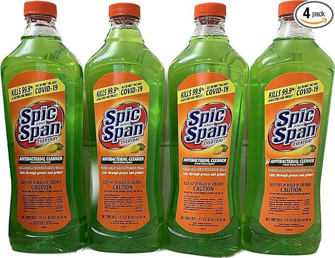 Spic And Span Everyday Antibacterial Multi-Surface Cleaner, Fresh Citrus Scent | Disinfectant | Kills Household Germs | Cuts Through Grease and Grime - 20 Ounce Each Refill (Pack of 4)