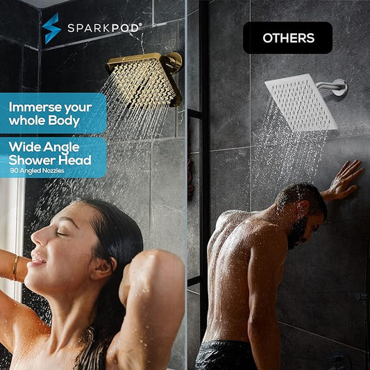SparkPod Shower Head - High Pressure Rain - Premium Quality Luxury Design - Easy Clean Adjustable Replacement for Your Bathroom Shower Heads (Egyptian Gold, 6 Inch Square)