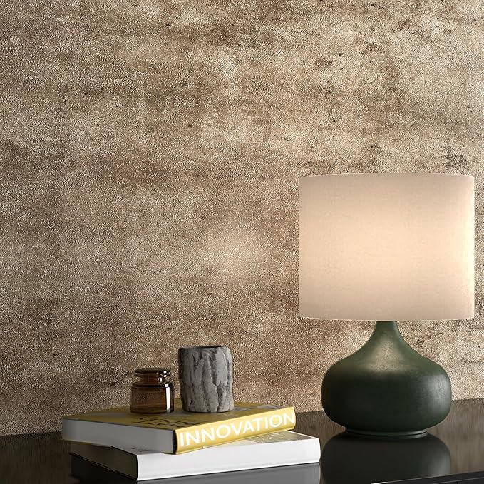 FunStick Brown Concrete Wallpaper Peel and Stick Textured Grunge Metallic Accent Wall Paper for Bedroom Bathroom Self Adhesive Removable Concrete Contact Paper for Walls Countertops Waterproof 15.8x80