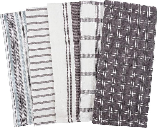 KAF Home Assorted Flat Kitchen Towels - Set of 10, 18 x 28 Inch (Gray)