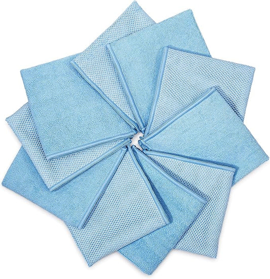 Zflow Microfiber Dish Cleaning Cloth in Blue - Dish Rags Kitchen Cleaning Cloths with Poly Scour Mesh Scrubbing Side - 10 Pack 12"x12"…