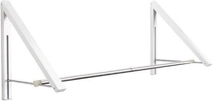 Laundry Room Drying Rack Wall Mounted Clothes Hanger Folding Wall Coat Racks Aluminum Home Storage Organiser Space Savers White 2 Rakcs with Rod