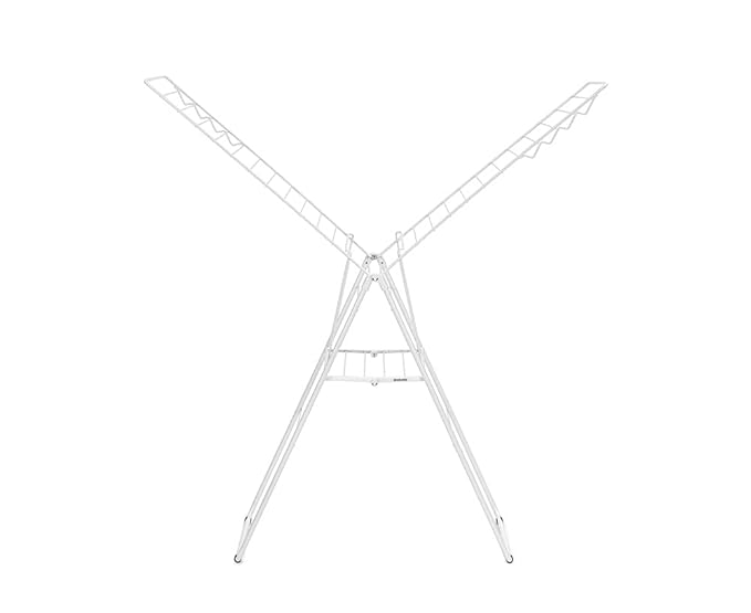 Brabantia HangOn Clothes Drying Rack | 82ft (25m) | White | Large Indoor Clothes Airer Laundry Stand with 2 Fold-Out Wings & Hanger Hooks, Folds Flat | Fits 2 Full Loads
