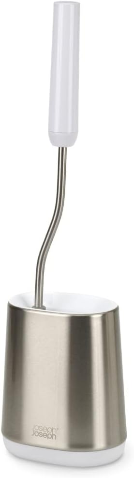Joseph Joseph Flex Lite Silicone Toilet Brush with Slimline Holder Set, Flexible Head, drip, Anti-Clog deep Clean - Stainless Steel