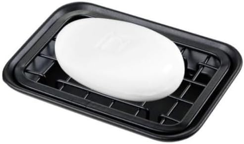 SheeChung Kitchen and Bathroom Soap Dish Tray - Metal Soap Dish Tray with Drainage Grid and Holder for Kitchen Sink Countertops to Store Soap, Sponges, Scrubbers - Rust Resistant (1 Pack, Black)