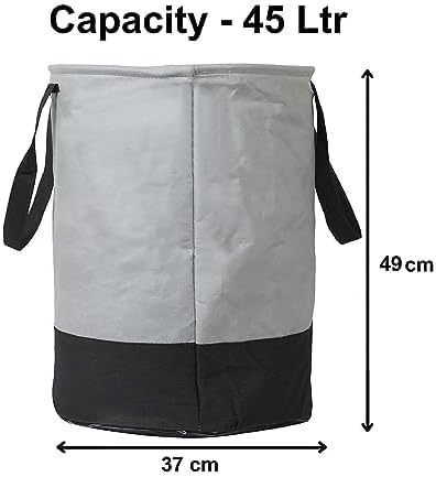 45L Waterproof Laundry Basket – Collapsible Canvas Clothes Hamper with Handles for Toy Storage, Laundry Room, Dorm & Nursery – Grey Organizer Bin (4.33x 4.33x1.18 in)