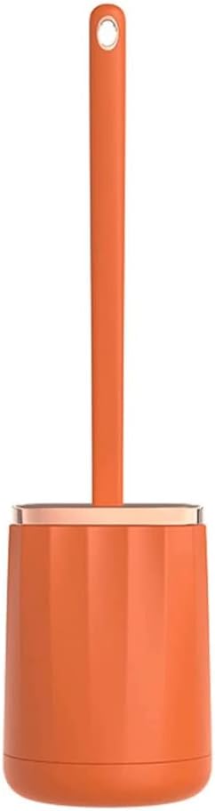 Soft Silicone Toilet Brush Compact Size Toilet Bowl Brush with Ventilated Holder Toilet Cleaner Brush for Bathroom Storage Reusable, Orange