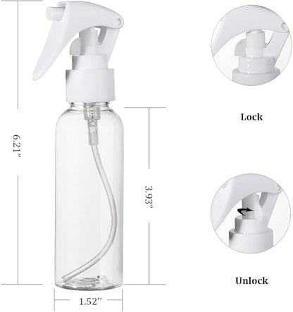 Travel Size Spray Bottle, 3.4oz/100ml Plastic Fine Mist Spray Bottle Set, Refillable Liquid Containers, 3pcs Clear Trigger Sprayer with Funnel and Labels for Styling Kitchen Home Office Cleaning