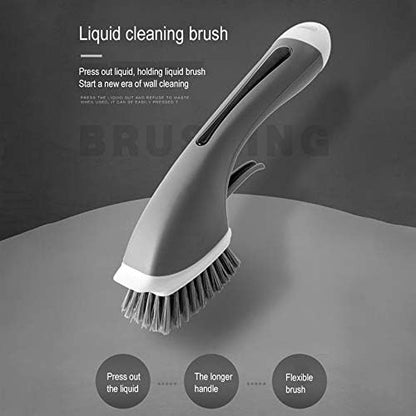 Cleaning Brush Tile Brush Bristles Scrub Brush with Soap Dispensing Long Handle Comfort Grip Heavy Duty for Bathroom Shower Kitchen Sink Floor Tile Cleaner Household Cleaning Tool (Grey)