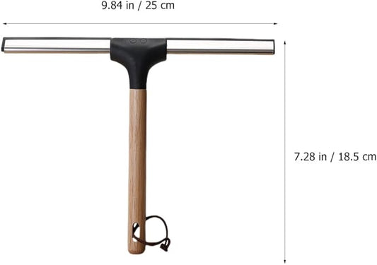 10 Inch Shower Squeegee with Wooden Handle Silicone Blade Glass Wiper for Bathroom Doors Mirrors Windows Household Cleaning Tool Water Scraper for Soap Scum Removal Home Decor