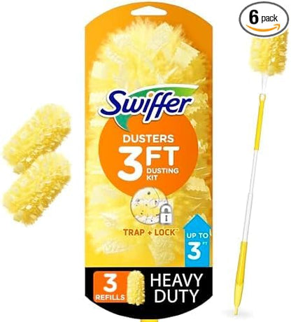 Swiffer Duster Heavy Duty 3 ft Extendable Handle Starter Kit with 3 Refills,(Pack of 6)