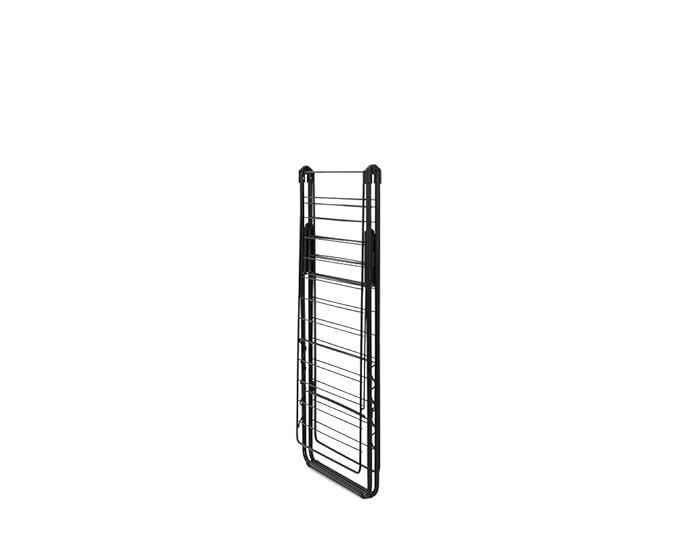 Brabantia HangOn Clothes Drying Rack | 82ft (25m) | Matt Black | Large Indoor Clothes Airer Laundry Stand with 2 Fold-Out Wings & Hanger Hooks, Folds Flat | Fits 2 Full Loads