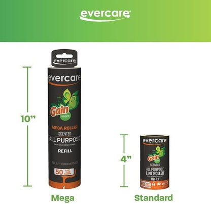 Evercare 10” Mega All-Purpose Pet Hair Lint Roller Refills, 3 Pack, 50 Sheets Each, Gain Scented – Sticky Roller for Pet Hair, Cat & Dog Hair Remover, Lint Remover for Furniture, Clothing & Cars