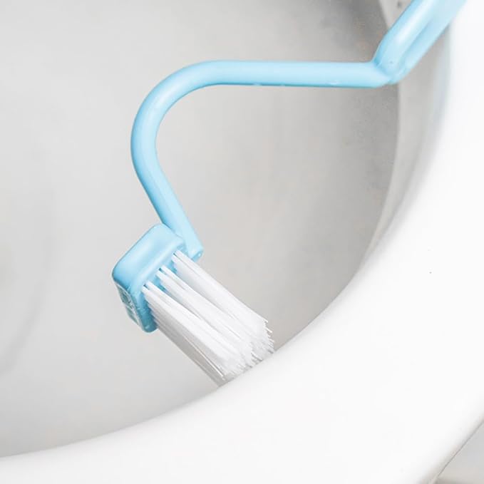 6PCS V Shaped Plastic Toilet Brush Curved Handle Hygiene Cleaning Brush 7.87x0.79 Inches 2 Each in Pink Green Blue Used for Bathroom Kitchen Corner Edges