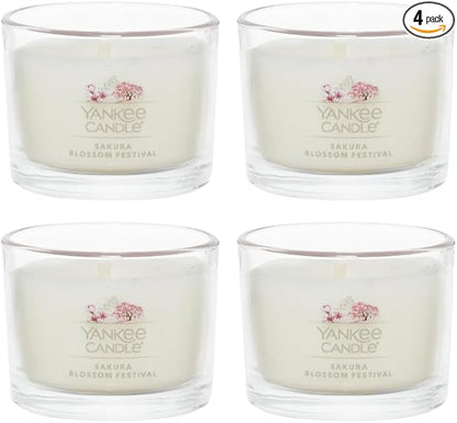 Yankee Candle Mini Jar Scented Candles, Sakura Blossom Festival, Up to 10 Hour Burn Time 1.3 oz Glass Candles (Pack of 4),