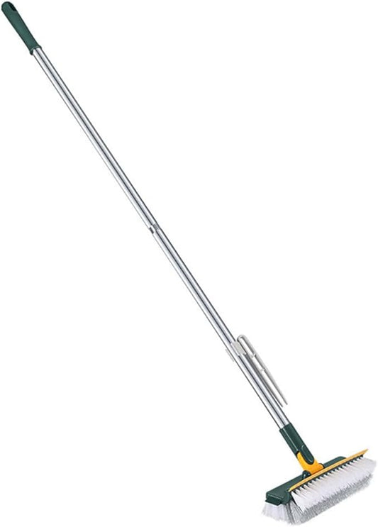 Multi-Purpose Long Handle Floor Scrub Brush with Squeegee, Stiff Bristles Bathroom Floor Scrubber for Shower and Carpet Cleaning, Green Household Cleaning Brush