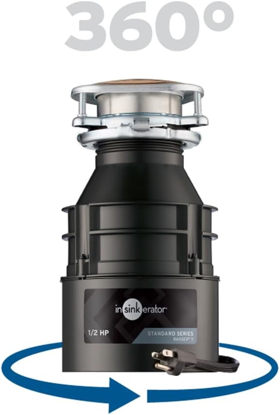 InSinkErator Badger 5 Garbage Disposal with Power Cord, Standard Series 1/2 HP Continuous Feed Food Waste Disposer, Badger 5 W/C, No Size, Black/Gray