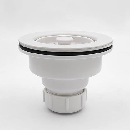 White Polymer Drain Kitchen Sink Drain Assembly with Removable Basket Strainer and Rubber Stopper for 3.5-Inch Drain Openings, Matching Color of Quartz, Granite Sinks