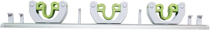 Pine-Sol Mop and Broom Holder - Hanging Wall Mount Storage Rack with 3 Slots and 6 Hooks - Adjustable Cleaning Tool Organizer for Garage, Kitchen, and Utility Closet
