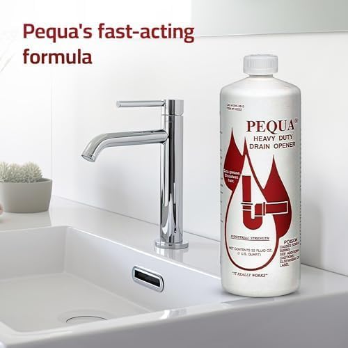 PEQUA INDUSTRIES P-10232 Pequa Heavy Duty Drain Opener, Non-Acid, Fast-Acting Formula, Industrial strength Drain Cleaner for Sinks, Tubs, Septic Tanks -32 Oz