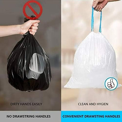 Small Trash Bag, 2.6 Gallon Garbage Bags Bathroom Trash can Liners for Bedroom Home Kitchen 80 Counts,2 Gallon Trash Bag with Blue Drawstring, White Bags