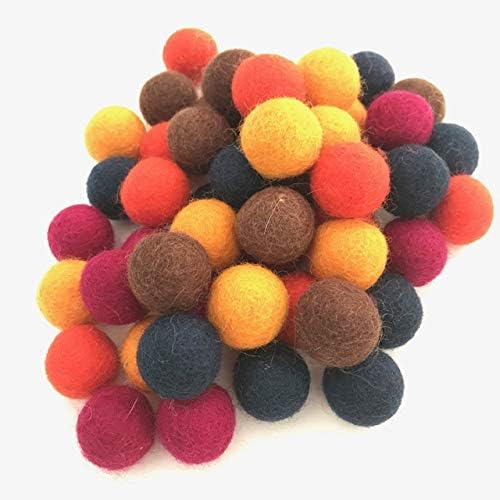 Happy Harvest Wool Felt Balls - 100% Handmade Pom Poms - (50) Pure New Zealand Wool Felt Balls - DIY Pompoms - Approximately 1" Size - Drawstring Muslin Bag