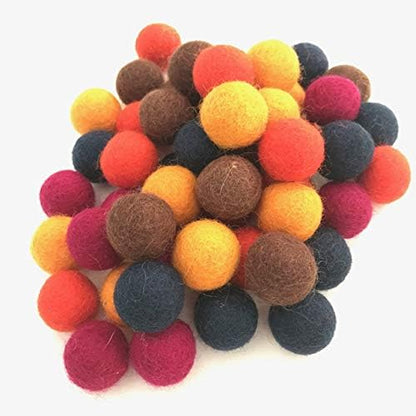 Happy Harvest Wool Felt Balls - 100% Handmade Pom Poms - (50) Pure New Zealand Wool Felt Balls - DIY Pompoms - Approximately 1" Size - Drawstring Muslin Bag