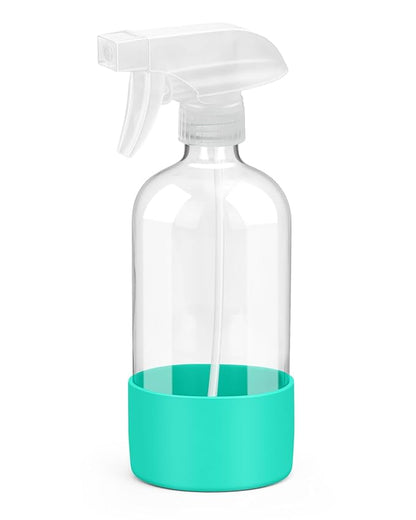 Rionisor Glass Spray Bottles with Silicone Sleeve Protection, Empty 16OZ Reusable Spray Bottles, Refillable Containers with Spray Nozzles for Cleaning Solutions, Plants and Essential Oils 1 Pack Green
