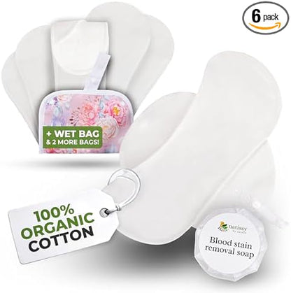 Organic Cotton Reusable Menstrual Pads for Light Flow (6 Pack S+M) - Leak Proof & Odor Free Cloth Pads for Women & Teens - High Temp Washable, Breathable, Soft & Skin-Safe for All Day Period Comfort