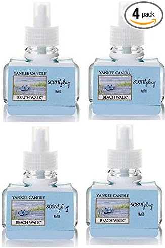 Yankee Candle ScentPlug Refill for Plug in Air Fresheners, Scented Oil Refills, Long Lasting Home Fragrance, Beach Walk (Pack of 4)