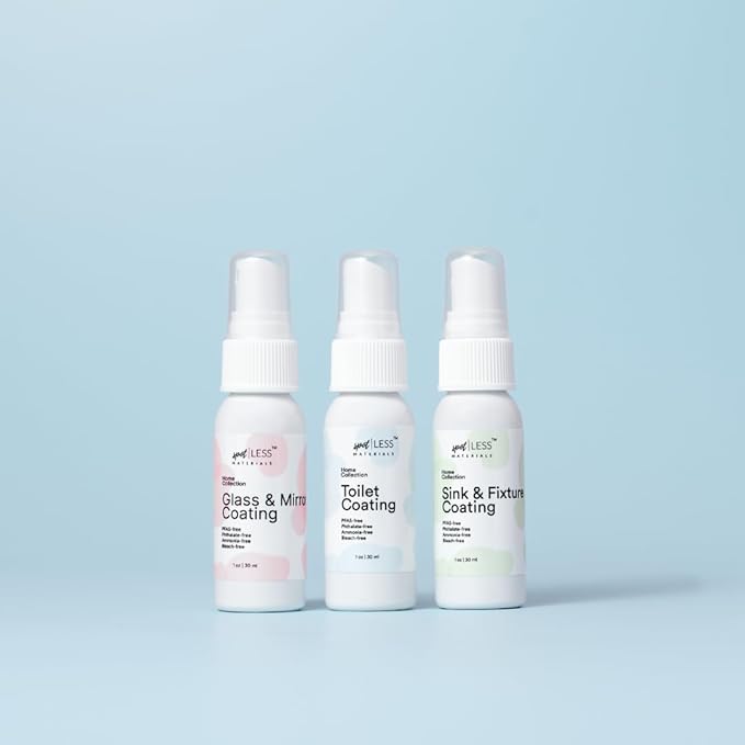 spotLESS MATERIALS Bathroom Starter Kit, Toilet Coating Spray, Glass and Mirror Protective Coating, Sink and Fixture Coating, Stain Resistant, Streak Free, PFAS Free, Quick Effect Coating Agent