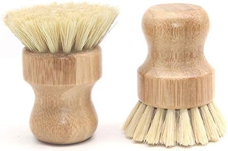 Natural Sisal Dish Washing Brush Bamboo Round Scrub Brush Pots Pans Vegetables Household Cleaning Brush, 2 Pack (White)
