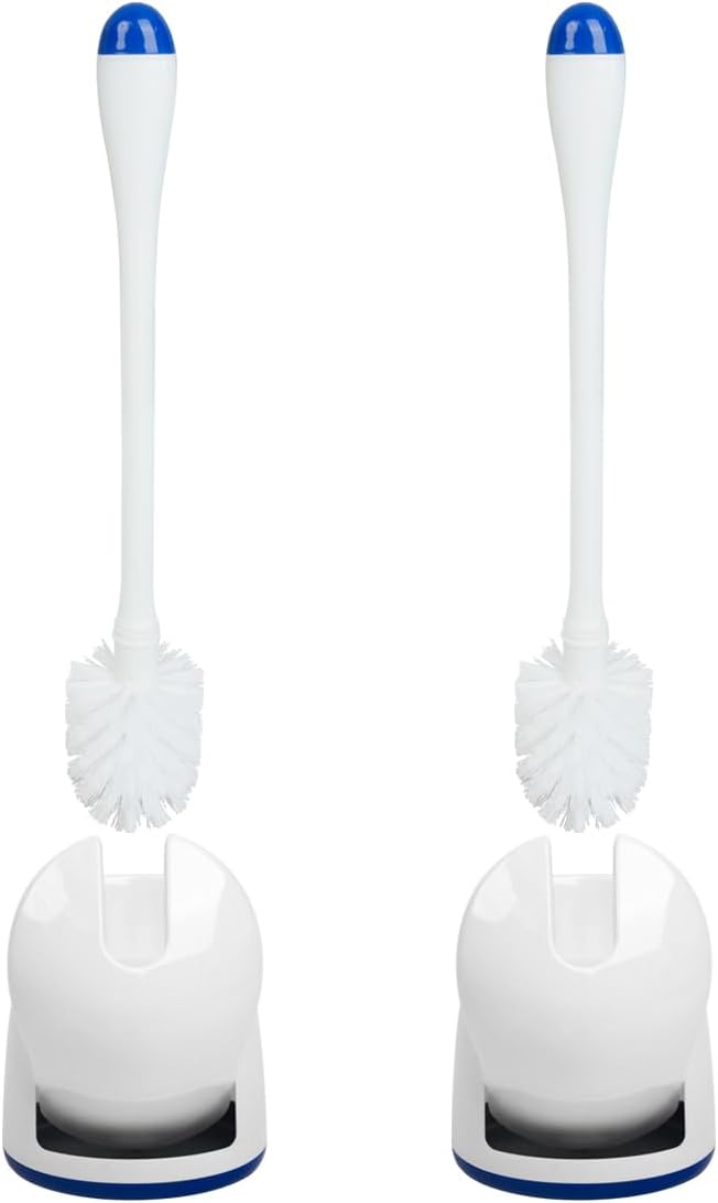 CELOX Toilet Bowl Brush and Holder, Compact Toilet Brush with Breathable Ventilation Stand Base, Bathroom Cleaning Kit, White, 2 Set