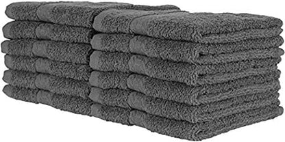 100% Cotton Washcloth Set – Soft, Absorbent Face Towels for Bathroom & Gym Use – Durable, Reusable & Machine Washable Wash Cloths - Gray Color, 12x12 Inches, Pack of 12