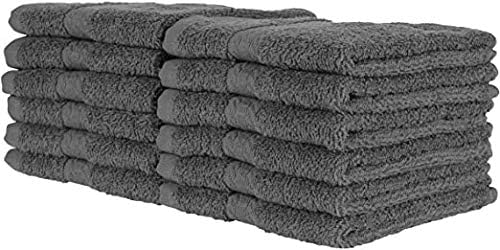 100% Cotton Washcloth Set – Soft, Absorbent Face Towels for Bathroom & Gym Use – Durable, Reusable & Machine Washable Wash Cloths - Gray Color, 12x12 Inches, Pack of 12